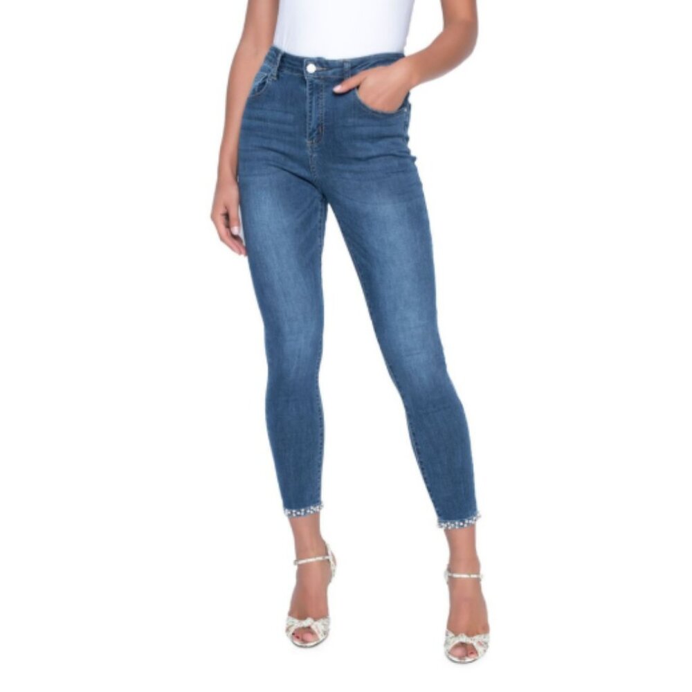 EUC! Frank Lyman Design Pearl Bow Denim Skinny Jeans Size S